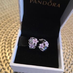 Pandora Silver and Pink Blossom Earrings